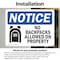 Signmission No Backpacks Allowed On Property Sign With Symbol, 14 in W x Rectangle, Vinyl Decal OS-2PACK-NS-D-1014-L-14385 - alternate 4